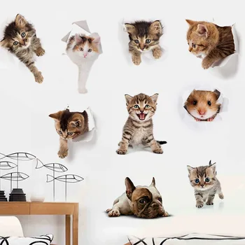 3D Simulatsiooni seina kleebised armas kass hiirt koer Wc kleebised Kodu Kaunistamiseks magamistuba, elutuba, tuba decor Kapp külmik 128095