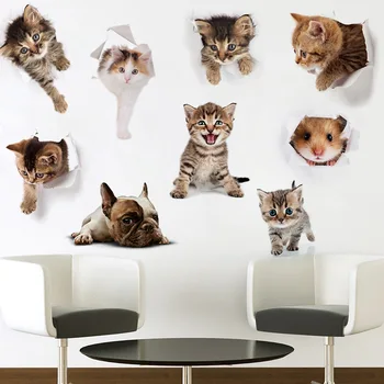 3D Simulatsiooni seina kleebised armas kass hiirt koer Wc kleebised Kodu Kaunistamiseks magamistuba, elutuba, tuba decor Kapp külmik