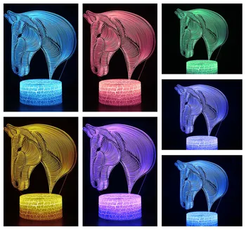 3d Illusioon Hobune Lamp Värvid Muutlik Öö Valguses Lastele Magamistuba Decor Öö Lampe Projektor Laste Sünnipäeva Xmas Kingitused