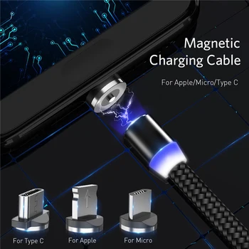 3in1 Usb-Kaabel Magnet Cabo Micro-USB-C Kaabel Voolu LED Magnet Laadimise Kaabel Xiaomi Redmi K30 Pro Märkus 8 9 Samsungi 7-50