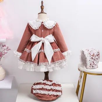 3tk Beebi Tüdruk Vintage hispaania Kleit Lapsed Lolita Princess Kleidid Tüdrukute Hispaania Pits Vibu Pall Kleit Sünnipäeva Riided