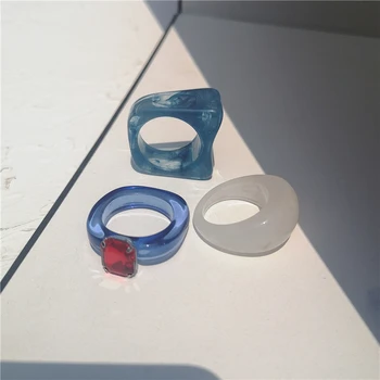 3tk Uus Mood sinine Läbipaistev Akrüül Vaik Ringi Naistele Geomeetriline Ring, Ruut Paksu set Rõngad Korea Ehted 2021 Trendikas 26412