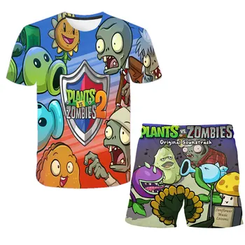 4-12Y Poisid Kostüüm Zombie Taim Sõjad 3d Sobiks T-särk + lühikesed Püksid 2-töö Suvel Rannas Ülikond Poiss Top Peace Set ümber Kaela Top Lühike