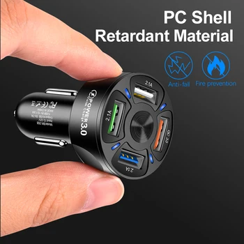 4 Port QC3.0 Fast Car Charger For Iphone 7 8 XR, XS Max 11Pro Samsung A10 Xiaomi 8 Led Dispaly Auto Usb Laadija