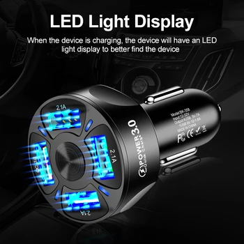 4 Port QC3.0 Fast Car Charger For Iphone 7 8 XR, XS Max 11Pro Samsung A10 Xiaomi 8 Led Dispaly Auto Usb Laadija