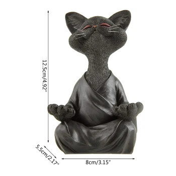 449C Veidrad Naeratav Must Kass Figuriin Meditatsiooni Jooga Kassipoeg Skulptuurid Kujud 174549