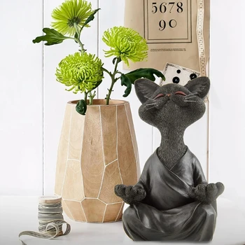 449C Veidrad Naeratav Must Kass Figuriin Meditatsiooni Jooga Kassipoeg Skulptuurid Kujud