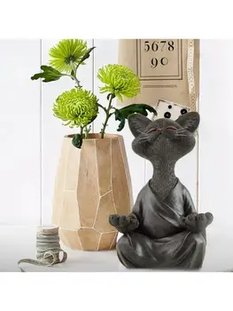449C Veidrad Naeratav Must Kass Figuriin Meditatsiooni Jooga Kassipoeg Skulptuurid Kujud
