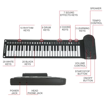 49 61 81 Klahvid küljest Rulli MIDI Paindlik Elektrooniline Klaver Silikoon Kaasaskantav Kokkupandav Pehme Sõrm Klaviatuuril Muusikariistad