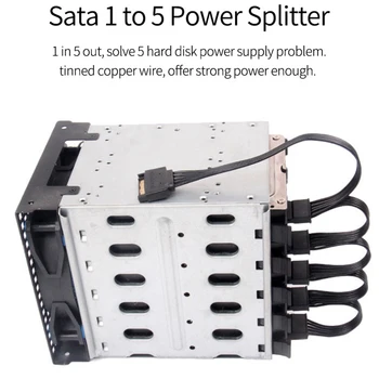 4Pin IDE 1 kuni 5 SATA 15Pin Kõvaketta Toide, Splitter Kaabel DIY PC Sever 18AWG 4-Pin, 15-Pin Power 84092