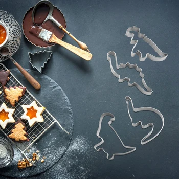 4TK Roostevabast Terasest Biskviit Hallituse Dinosaurus Kuju Fondant Kook Hallituse DIY Suhkru Käsitöö 3D Saia Cookie Cutters Kook Vahendid