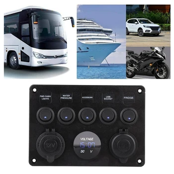 5 Gang 12V/24V Inline-kaitsmekarbi LED Lüliti Paneel Dual USB-Auto, Paadi-Truck Camper