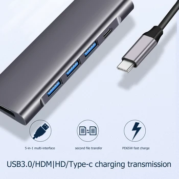 5-in-1 Liik-c HDMI-ühilduvate PD Notebook Docking Station Usb 3.0 Hub Usb-C Adapter HD Usb Hub Tahvelarvuti Sülearvutid Koos Typc 101181