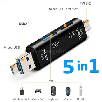 5 in 1 Multi OTG-Kaardi Lugeja Mikro-SD - / SD-Kaardi / USB-Lugeja Toetab TF Android Type-C-Telefoni / Arvuti / Type-C Universaalne 41851