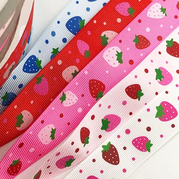 5 meetrit 25mm laius trükitud maasika grosgrain lindi pulmapidu teenetemärgi DIY käsitöö tegemise juuksed vibud