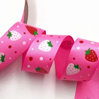 5 meetrit 25mm laius trükitud maasika grosgrain lindi pulmapidu teenetemärgi DIY käsitöö tegemise juuksed vibud