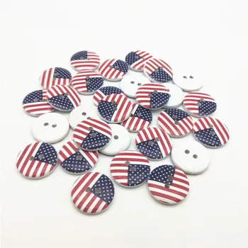 50tk 20mm USA Lipud Värvitud Puit Ring Buttons2 Augud Õmblemine Tarvikud Scrapbooking Käsitöö DIY