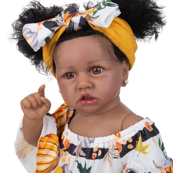 57 cm Sündida Laps teise lapse Nukud Käsitöö Kiudaineid Juuksed Must Nahk Silikoon kogu Keha Tõetruu Sündida Tüdruk Nukk Laste Päev Kingitusi 61380