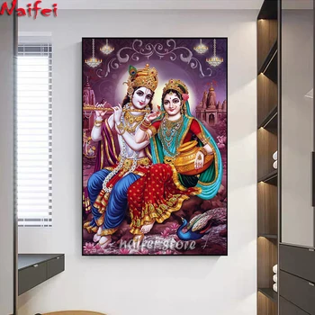 5D Diamond Maali India Religiooni, Issand, Radha Krishna DIY Diamond Tikandid Portree Diamond Mosaiik Seina Art Pilt Home Decor