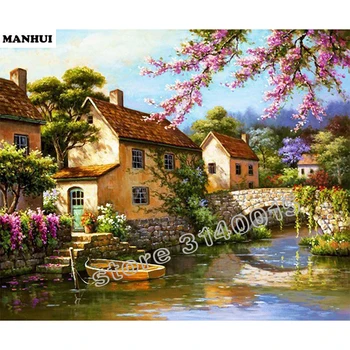 5D Diamond Tikandid Diamond Maali Väike sild maja ristpistes kit Mosaiik Vaik Käsitöö maastiku Kodu Kaunistamiseks BCD343