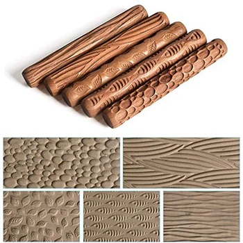 5TK Keraamiline tööriistad puidu nikerdamiseks keraamika, puidu tekstuuri muda rull reljeef-reljeef muster pressitud rod muda rulli