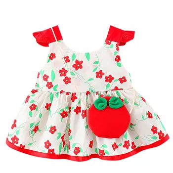 6-36 Kuud Teise Lapse Imiku Kleidid Ruched Õie Lilli Suvel Printsess Kleidid, Punane Õun Seljakott Tüdrukud Kostüüm Kleit Fille