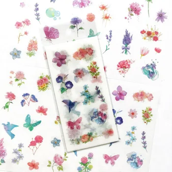 6-Lehed/Pack Watercolored Lilled Liblikas Linnud Paber-Dekoratiivsed Kleebised DIY Kinni Silt 31632