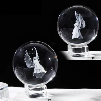 6 cm 3D kaitseingel Miniatured Maailma K9 Crystal Laser Graveeritud Palli Kodu Kaunistamiseks Kirjapressi Ornament