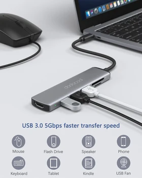 6 in 1 USB-C-Hub Multiport Adapter Kaasaskantavad Ruumi Alumiinium Dongle 3*USB 3.0 Pordid SD/Micro SD Card Reader for MacBook Pro Tüüp C