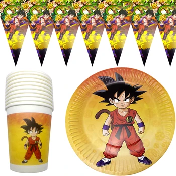 60pcs/palju Son Goku Teema Tsiitsitaja Nõud Klaas Sünnipäeva Plaadid Tassi Lipud Kaunistavad Poiss, Lapsed Soosib Happy Baby Shower Banner 160502