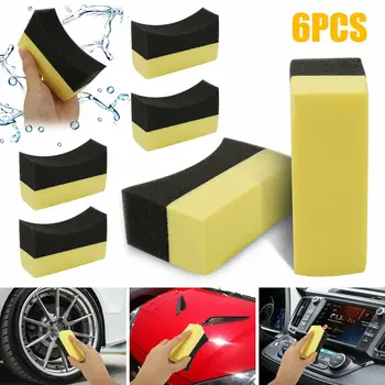 6tk Rehvi Kontuuri Kaste Aplikaator Padjad Gloss Shine Värvi Poleerimine Sponge Vaha Auto Tooted