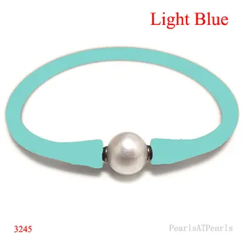 7.5 tolli, 10-11mm Ühe AA Looduslik kumer Pearl Light Blue Elastne Silikoon Kummist Käevõru