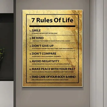7 Reegleid Elu Motiveerivat Quote Lõuendile Maali Seinale Kuldne Plakat Inspireeriv Seina Art Pilt elutuba Decor 93130