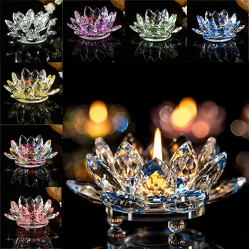 7 Värvi Kristall, Klaas Lotus Flower Küünal Tee Valguse Omanik Budistliku Küünlajalg Pulm Baari Poole sõbrapäeva Teenetemärgi