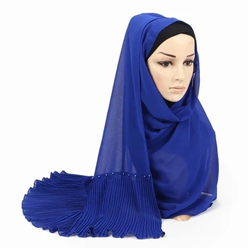 72*185cm trendikas sifonki pärlid sall naistele, moslemi crinkle hijab femme musulman headscarf islami foulard suurrätikud, pea sallid