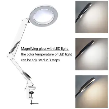 8X Valgustusega Luup Kokkupandav USB 3 Värvi LED Glass Table Lamp Nahahooldus -, Ilu Vahend Repair Table Lamp LED Luup