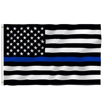 90*150cm Valge Sinine Joon USA Politsei Lipud Õhuke American National Banner Riba Trükitud Tähed Pronksi Kaitserõngad Home Decor