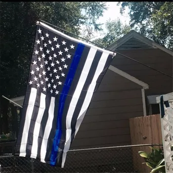 90*150cm Valge Sinine Joon USA Politsei Lipud Õhuke American National Banner Riba Trükitud Tähed Pronksi Kaitserõngad Home Decor