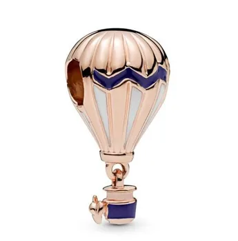 925 Sterling Hõbe Helmed, Sinine Emailiga Tõusis Hot Air Balloon Võlu Sobib Pandora Naised Käevõru & Kaelakee Diy Ehted 187171