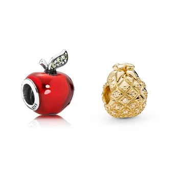 925 Sterling Hõbe Helmed Võlusid Puu-Red Apple Gold Ananassi Crystal Naiste Pandora Charms 925 Originaal Käevõru