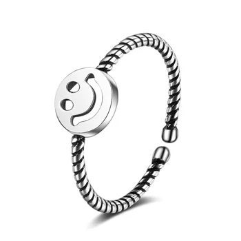 925 Sterling Silver Ring Naine Korea Fashion Isiksuse Ring Naeratav Nägu Retro Kanepi Köis, Avatud Ring 134210