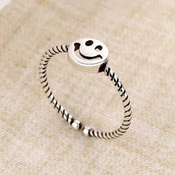 925 Sterling Silver Ring Naine Korea Fashion Isiksuse Ring Naeratav Nägu Retro Kanepi Köis, Avatud Ring