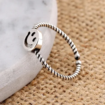 925 Sterling Silver Ring Naine Korea Fashion Isiksuse Ring Naeratav Nägu Retro Kanepi Köis, Avatud Ring