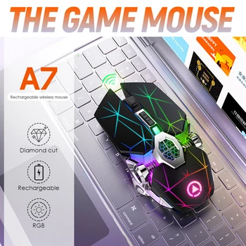 A7 2.4 GHz Wireless Gaming Mouse 7 Värvid Taustavalgustusega Laetav 3 Käiku 1600DPI Reguleeritav 7 Nööpi Vaikne Optilised Hiired PC