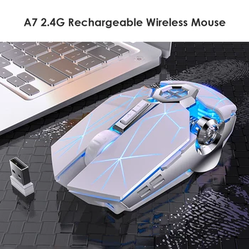 A7 2.4 GHz Wireless Gaming Mouse 7 Värvid Taustavalgustusega Laetav 3 Käiku 1600DPI Reguleeritav 7 Nööpi Vaikne Optilised Hiired PC