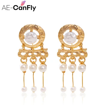 AE-CANFLY Trendikas Vintage Suur Pärl Metall Pikk Tolknema Tutt Pearl Tilk Kõrvarõngad Naiste Tüdruk Fashion Ehted 115955