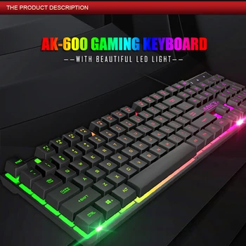 AK-600 Gaming Keyboard USB Juhtmega Gamer klaviatuurid RGB Taustavalgustusega 104 Kummist Keycaps Ergonoomiline 19-Sisestage Rollover Klaviatuuri ARVUTI Sülearvuti