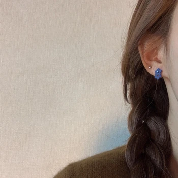AOMU Korea Fashion Sinine Seeria Bowknot Väike Lill Asümmeetrilise Tulip Südames Naiste Kõrvarõngad Tüdrukute Poole Pulm Ehteid