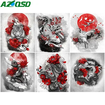 AZQSD õlimaal Number Must Punane Seeria Handpainted Kaasaegne Seina Pilt By Numbers Kala Loomade Käsitöö Ruumi Kaunistamiseks