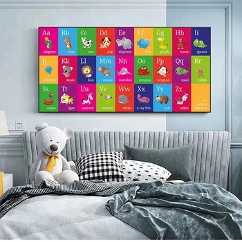Abc-Tähestik Chart Loomade Lõuendile Maali Seina Art Plakatid, Prindid Lapsed Eesti Hariduse Beebi Varase Õppe Laste Tuba Decor